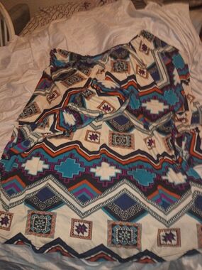 Boho Geometric Print Blouse in Teal and Cream